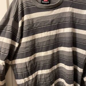 Quiksilver Men's Gray and White Striped Crewneck Sweater
